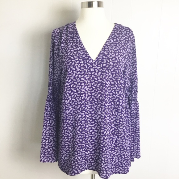 Michael Kors New Bell Shirt Size S Floral Purple - Picture 1 of 5
